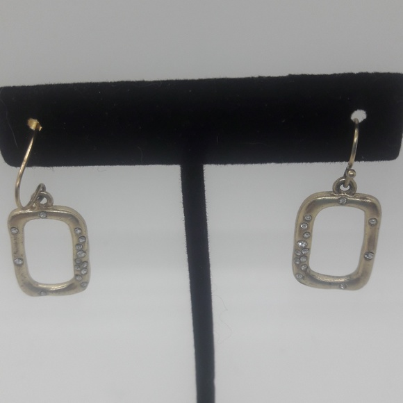 Golden rectangles with crystals - dangle earrings - Picture 4 of 8